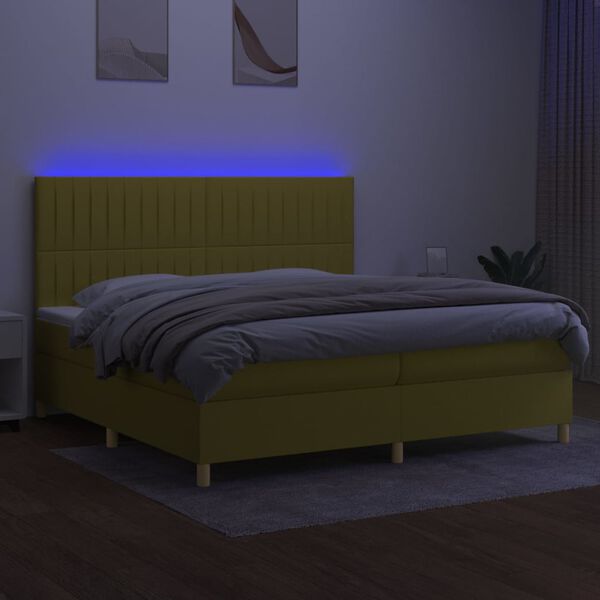 vidaXL Letto a Molle Materasso e LED Verde 200x200cm in Tessuto