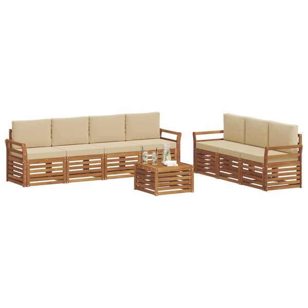 vidaXL Set divani 8 pcs Naturale e Beige Legno di Acacia Massello