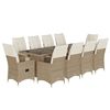 vidaXL Set Bistr&ograve; da Giardino 11 pz con Cuscini in Polyrattan Beige