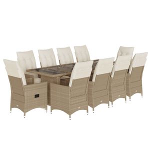 vidaXL Set Bistr&ograve; da Giardino 11 pz con Cuscini in Polyrattan Beige
