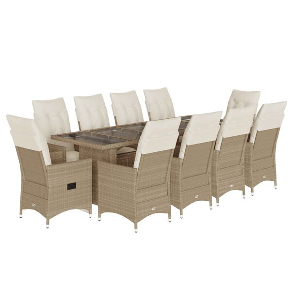 vidaXL Set Bistr&ograve; da Giardino 11 pz con Cuscini in Polyrattan Beige