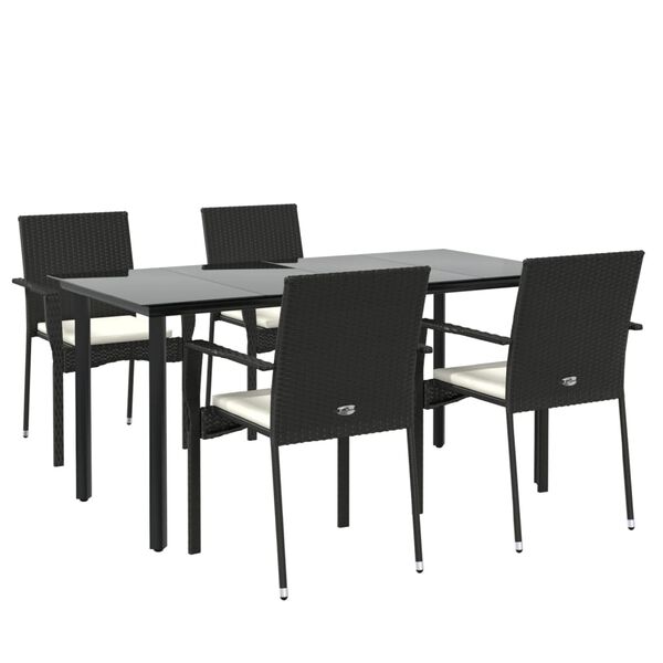 vidaXL Set da Pranzo da Giardino 5 pz Nero con Cuscini in Polyrattan
