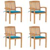 vidaXL Sedie da Giardino Impilabili 4 pz con Cuscini Massello di Teak