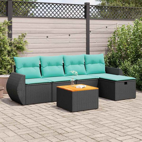 vidaXL Set Divano da Giardino 6 pz con Cuscini Nero in Polyrattan