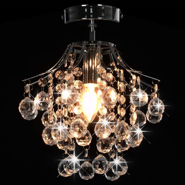 vidaXL Lampadario con Perle di Cristallo Argento Rotondo E14
