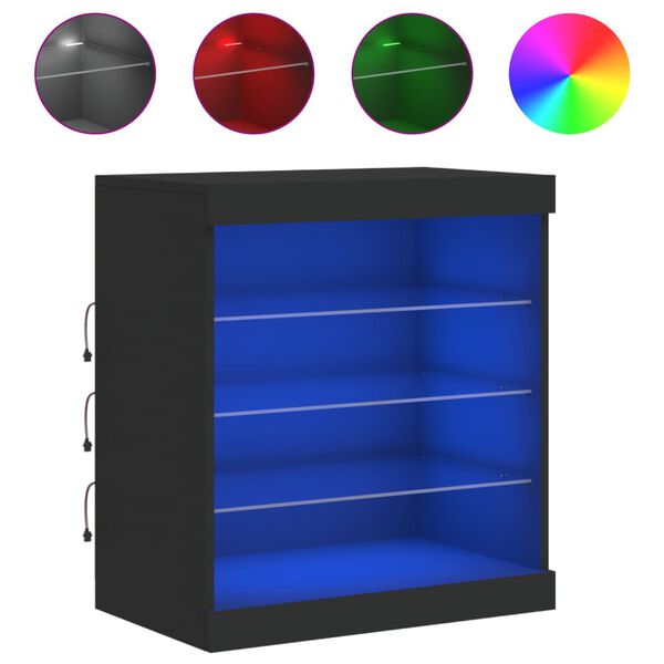 vidaXL Credenza con Luci LED Nera 60,5x37x67 cm