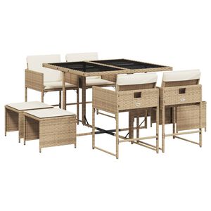 vidaXL Set da Pranzo da Giardino 9 pz con Cuscini Beige in Polyrattan