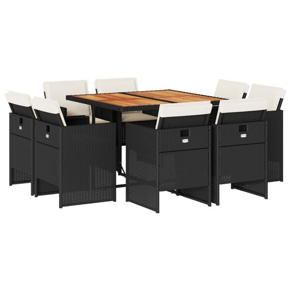 vidaXL Set da Pranzo da Giardino 9 pz con Cuscini Nero in Polyrattan