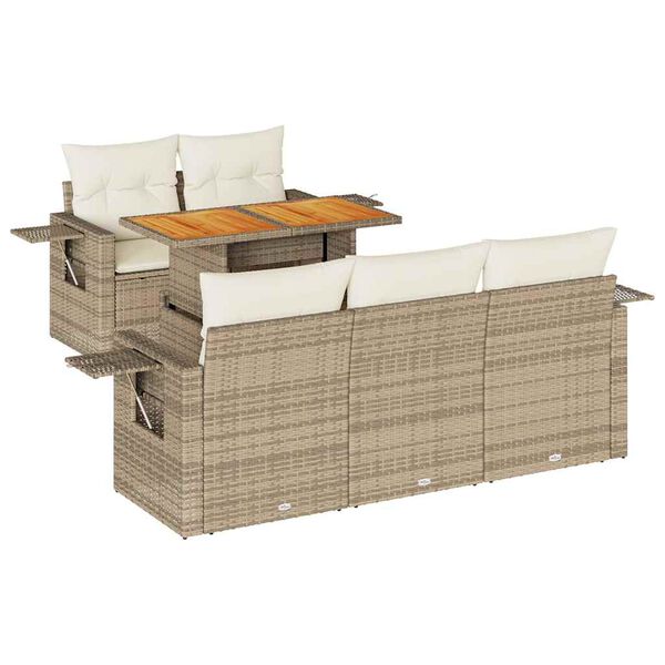 vidaXL Set Divano da Giardino 6 pz con Cuscini Beige in Polyrattan