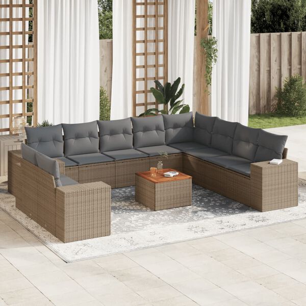 vidaXL Set Divani da Giardino 11 pz con Cuscini Beige in Polyrattan