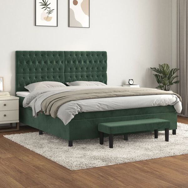 vidaXL Giroletto a Molle con Materasso Verde Scuro 180x200 cm Velluto