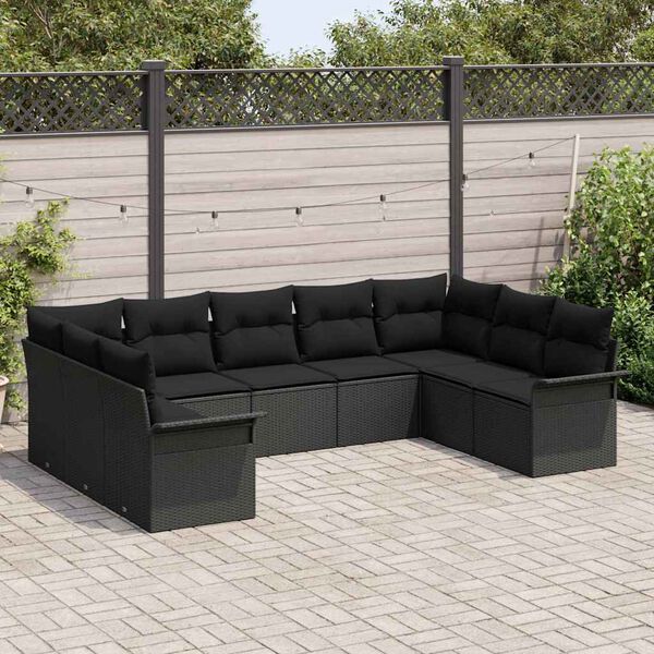 vidaXL Set Divano da Giardino con archiviazione 9 pcs Nero polyrattan