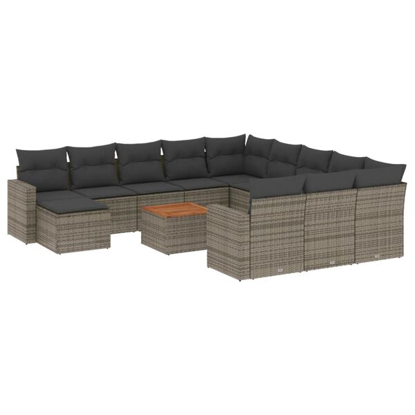 vidaXL Set Divani da Giardino 13 pz con Cuscini Grigio in Polyrattan