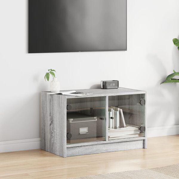 vidaXL Mobile Porta TV con Ante in Vetro Grigio Sonoma 68x37x42 cm