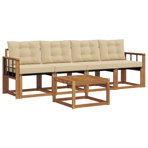vidaXL Set di divani da esterno con cuscino 5 pcs Naturale e Beige