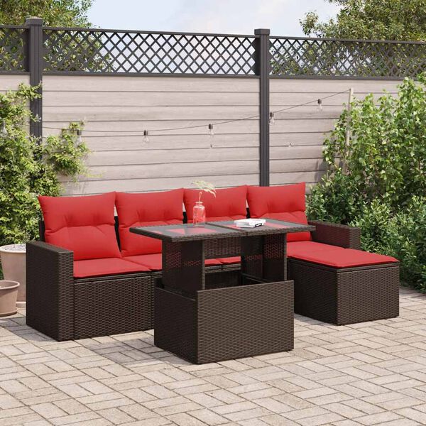vidaXL Set Divano Giardino 6 pz con Cuscini Marrone Polyrattan Acacia