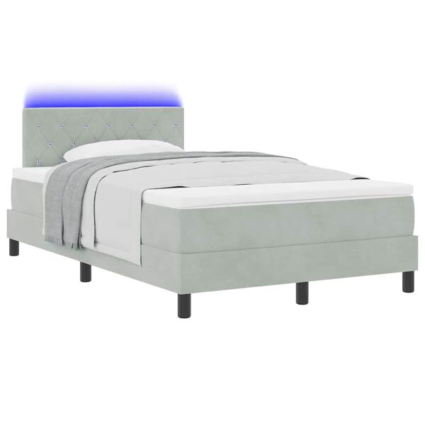 vidaXL Letto a Sorgente LED con led Grigio chiaro 120 x 190 cm Velluto