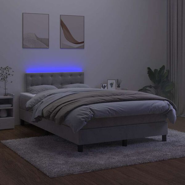 vidaXL Letto a Molle con Materasso e LED Grigio Chiaro 120x190 cm Velluto