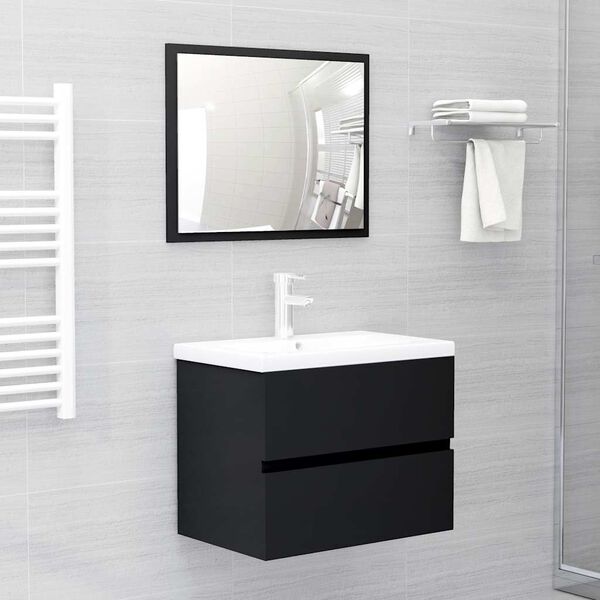 vidaXL Set Mobili da Bagno 2 pz Nero in Legno Multistrato