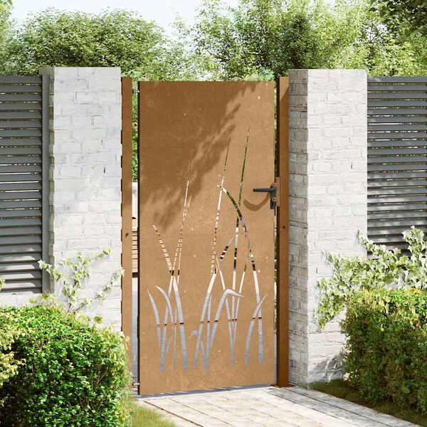 vidaXL Cancello da giardino 100x200 cm in acciaio Corten con design erba