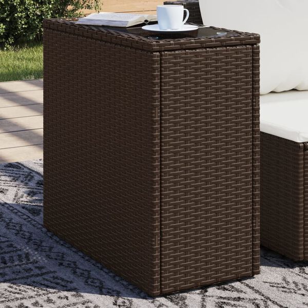 vidaXL Tavolino Giardino Piano Vetro Marrone 58x27,5x55 cm Polyrattan