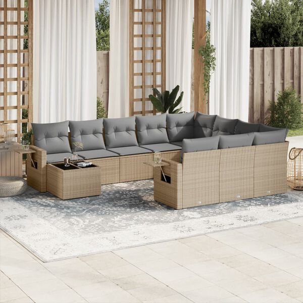 vidaXL Set Divani da Giardino 11 pz con Cuscini Beige in Polyrattan