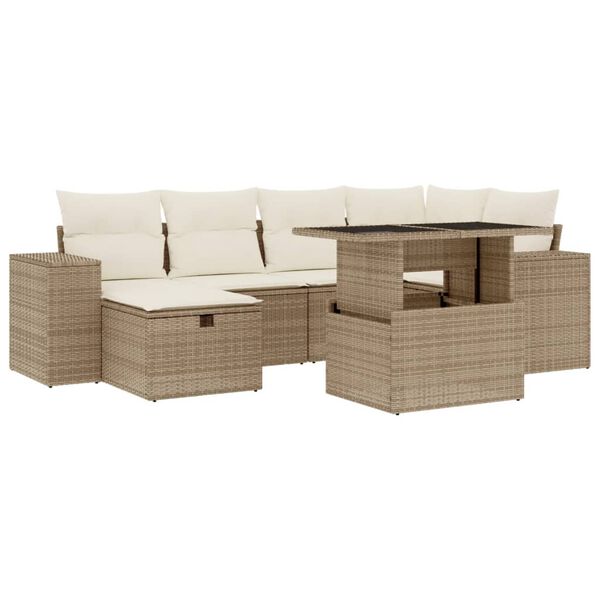 vidaXL Set Divani da Giardino 7 pz con Cuscini Beige in Polyrattan