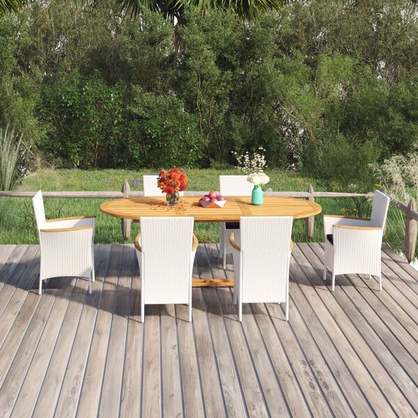 vidaXL Set Mobili da Pranzo per Giardino 7 pz in Polyrattan Bianco