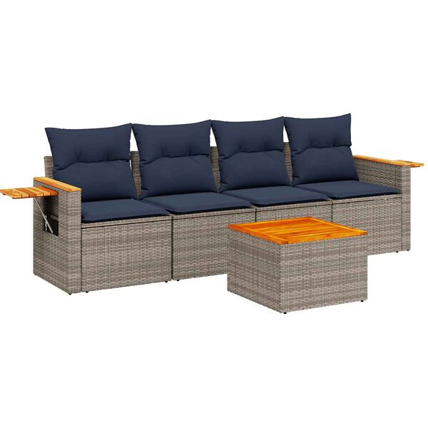 vidaXL Set Divani da Giardino 5 pz con Cuscini Grigio in Polyrattan