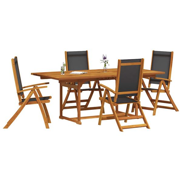 vidaXL Set Pranzo da Giardino 5pz Legno Massello di Acacia e Textilene