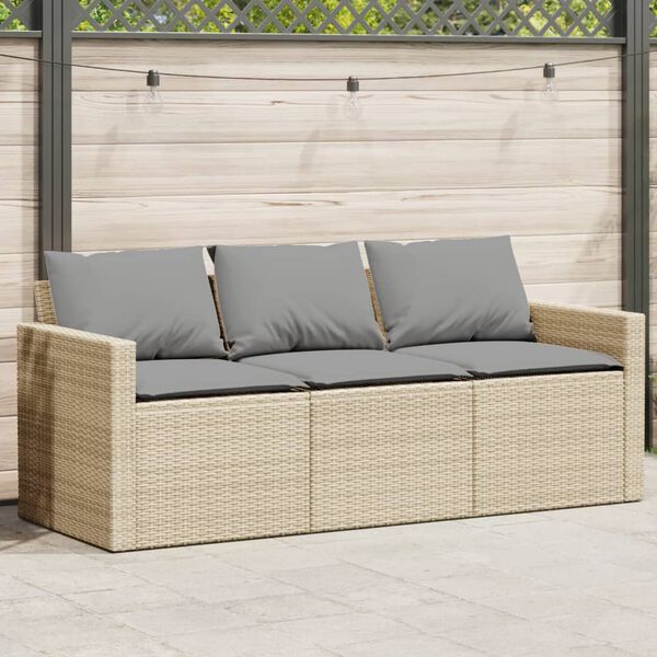 vidaXL Divano da Giardino con Cuscini a 3 Posti Beige in Polyrattan