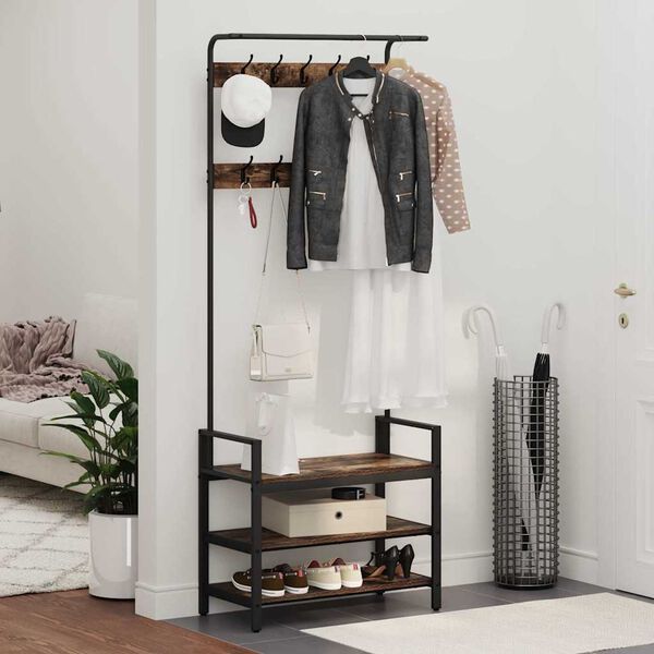 vidaXL Appendiabiti Rovere fum&eacute; 75 x 34 x 184 cm Legno multistrato