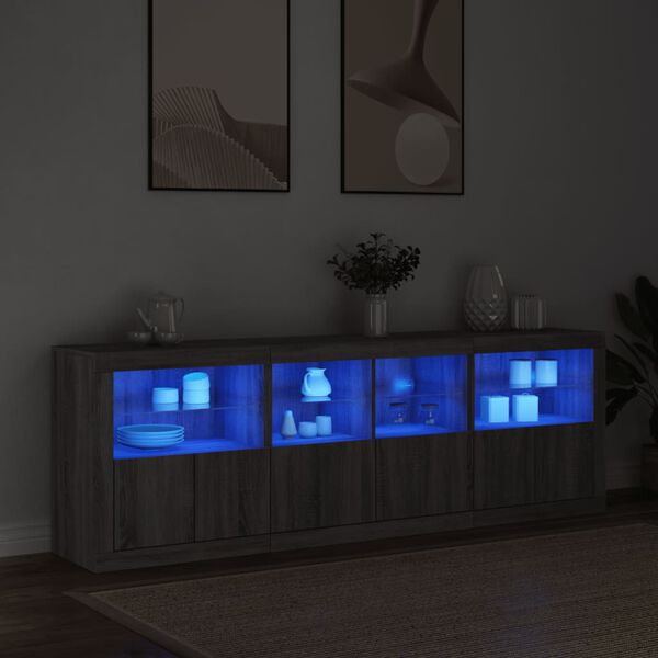 vidaXL Credenza con Luci LED Grigio Sonoma 202x37x67 cm