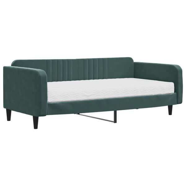 vidaXL Divano Letto con Materasso Verde Scuro 100x200 cm in Velluto
