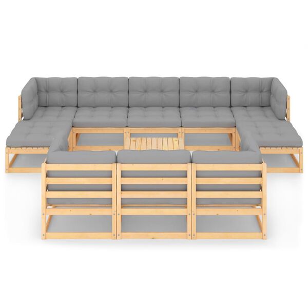 vidaXL Set Divani Giardino 11 pz con Cuscini in Legno Massello di Pino