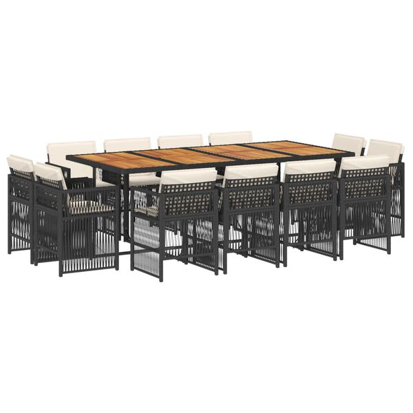 vidaXL Set da Pranzo da Giardino 13pz con Cuscini Nero in Polyrattan