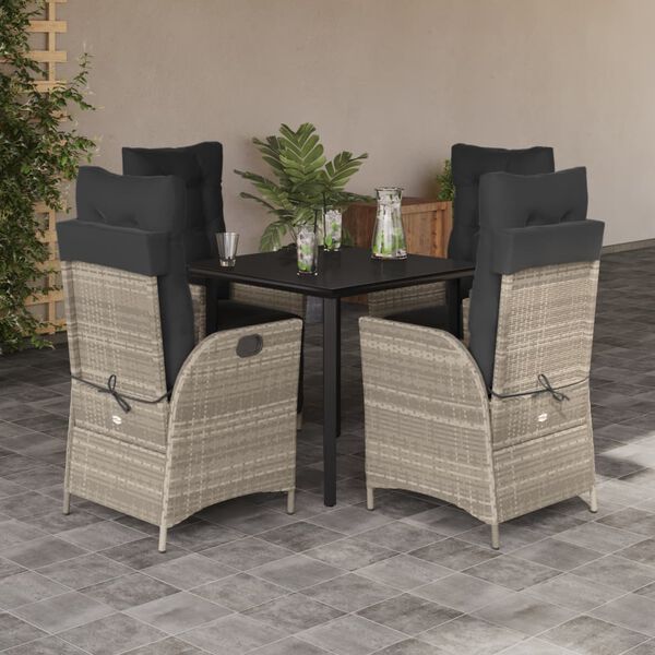 vidaXL Set Pranzo da Giardino 5pz con Cuscini Grigio Chiaro Polyrattan
