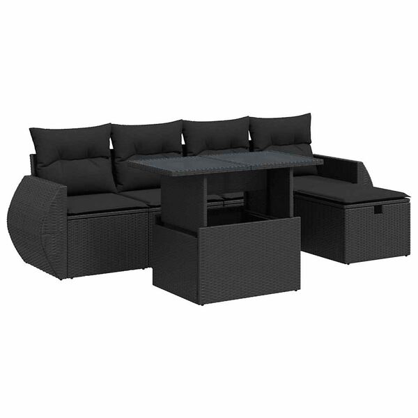 vidaXL Set Divano da Giardino 6 pz con Cuscini Nero in Polyrattan