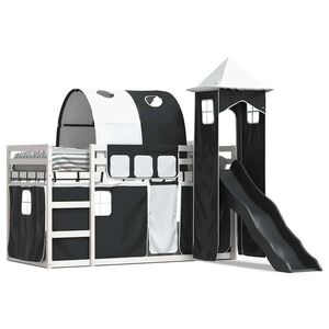 vidaXL Letto a Castello con Scivolo e Tende Bianco e Nero 90x200 cm