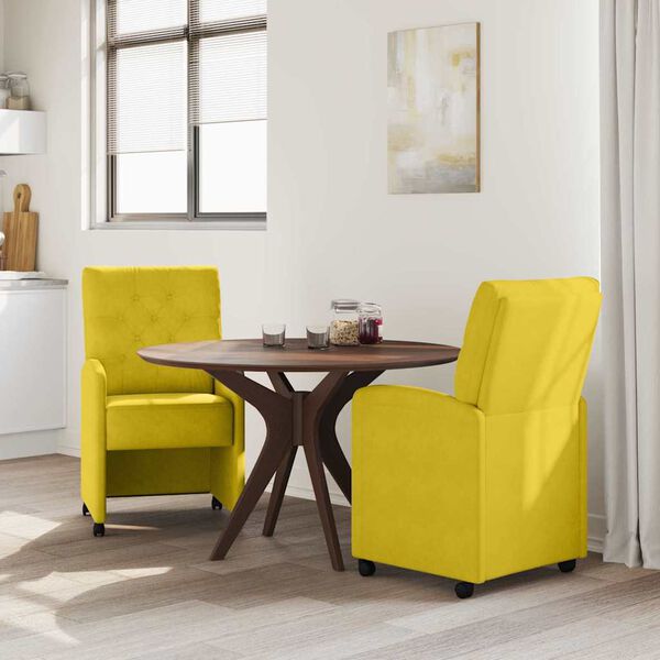 vidaXL Sedie da Pranzo con Ruote 2 pcs Giallo 58 x 67 x 97 cm Velluto