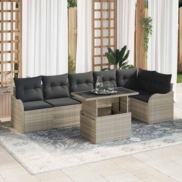 vidaXL Set di divani con cuscino 7 pcs Grigio chiaro Poly Rattan