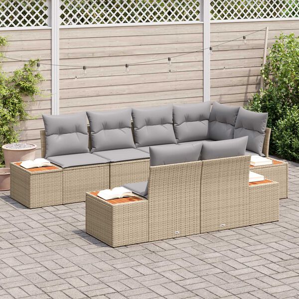 vidaXL Set Divano da Giardino con cuscino 7 pcs Beige polyrattan