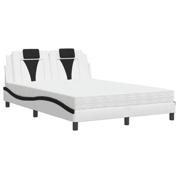 vidaXL Letto Viana con Materasso Bianco e Nero 140x200 cm in Similpelle
