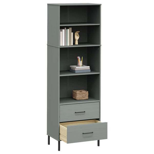vidaXL Libreria con 2 Cassetti Grigio 60x35x180 cm Legno Massello OSLO