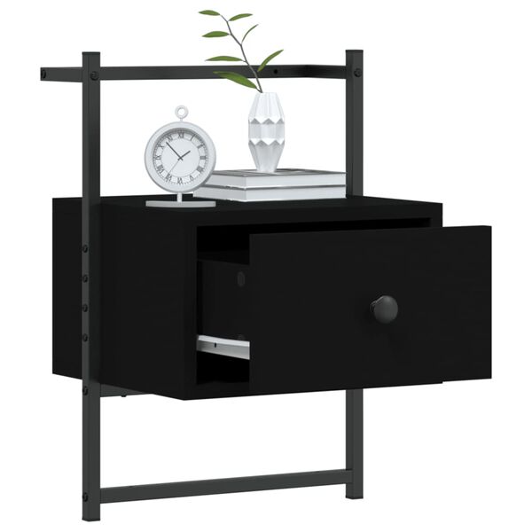 vidaXL Comodino a Muro Nero 35x30x51 cm Legno Multistrato