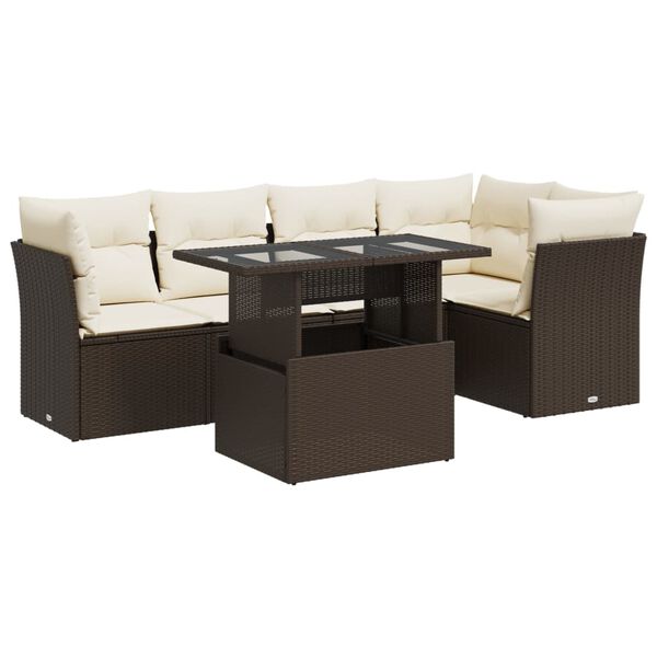 vidaXL Set Divano da Giardino 6 pz con Cuscini Marrone in Polyrattan