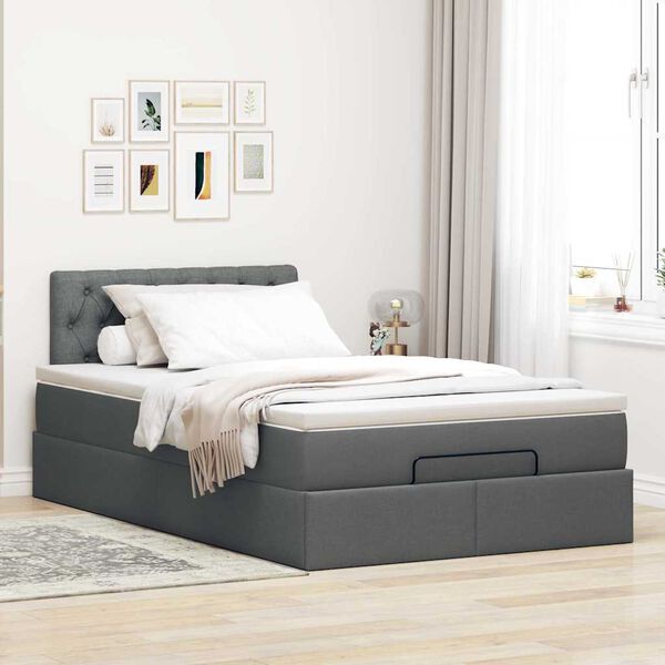vidaXL Pouf Letto con Materasso e LED Grigio Scuro 120x190 cm Tessuto