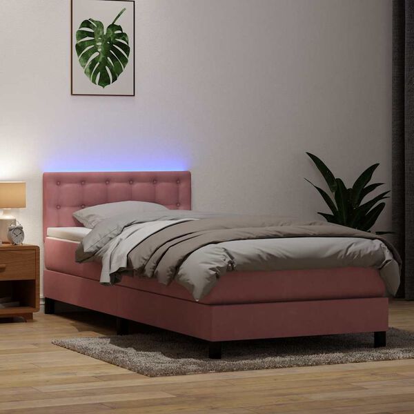 vidaXL Letto a Molle con Materasso e LED Rosa 100x210 cm in Velluto