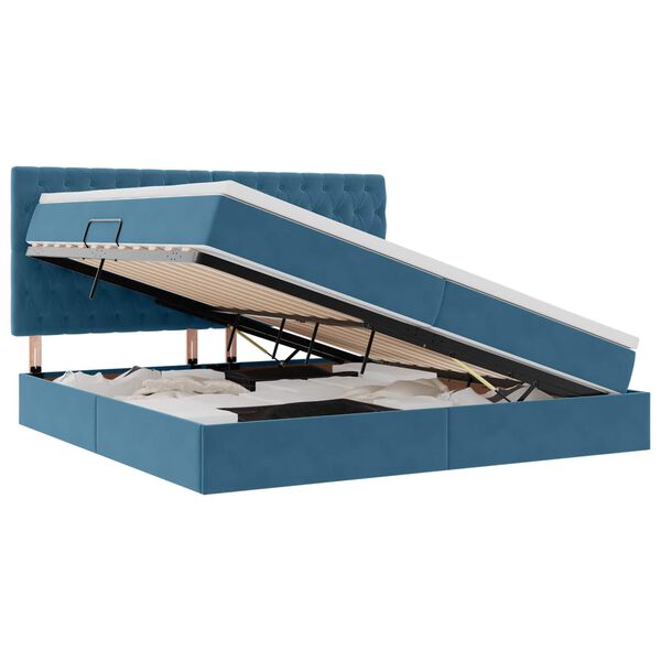 vidaXL Letto con contenitore e LED Blu Scuro 200 x 200 cm Velluto