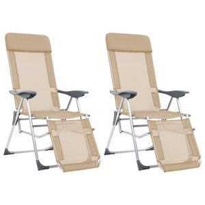 vidaXL Sedie Campeggio Pieghevoli con Poggiapiedi 2pz Crema Textilene